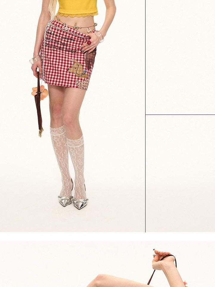 MAMC Soft 100 Percent Cotton Plaid A Line Mid Waist Sweet Princess Women Mini Skirts