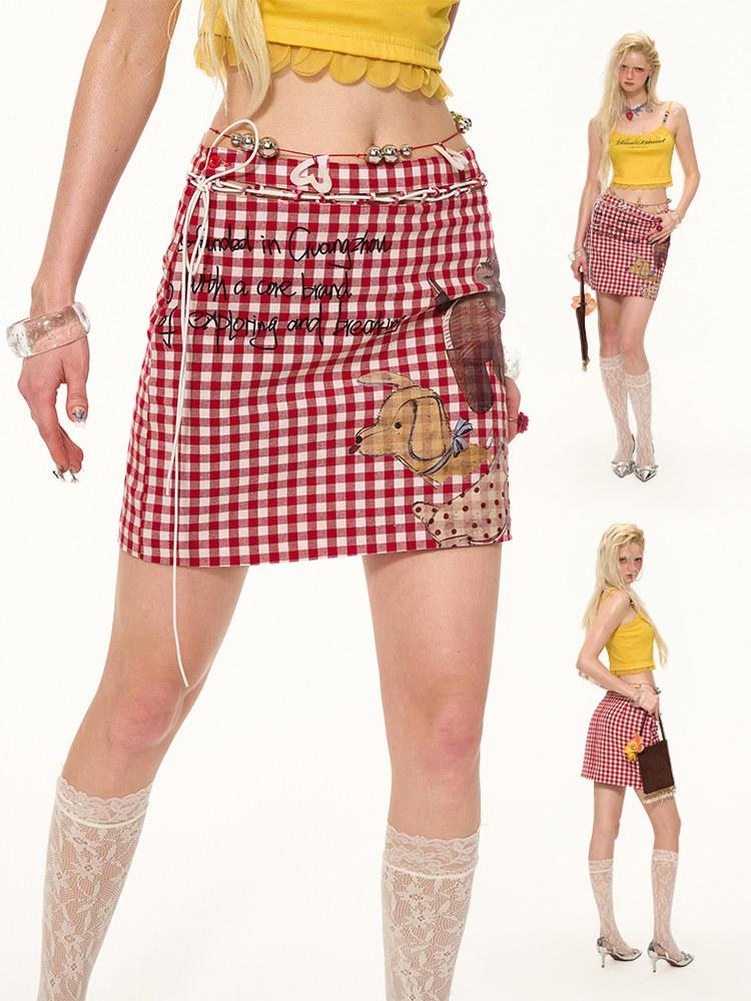 MAMC Soft 100 Percent Cotton Plaid A Line Mid Waist Sweet Princess Women Mini Skirts