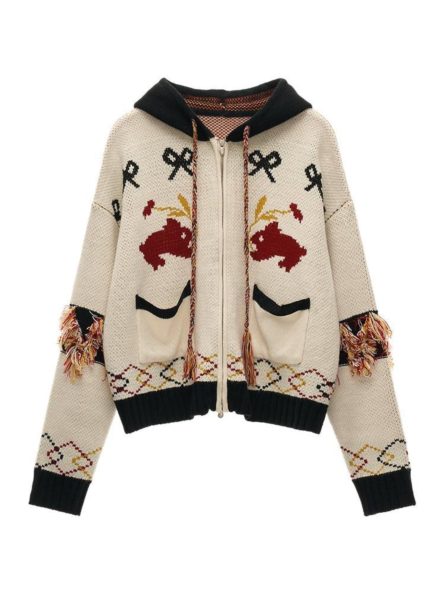 MAMC Soft Acrylic Colorblock Zip Up Loose Fit Long Sleeve Off White Hoodie