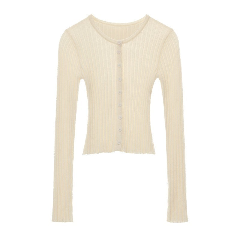 MAMC_Soft_Acrylic_Nylon_Blend_Slim_Fit_Round_Neck_Short_Work_Minimal_Knit_Cardigans_MISSTT