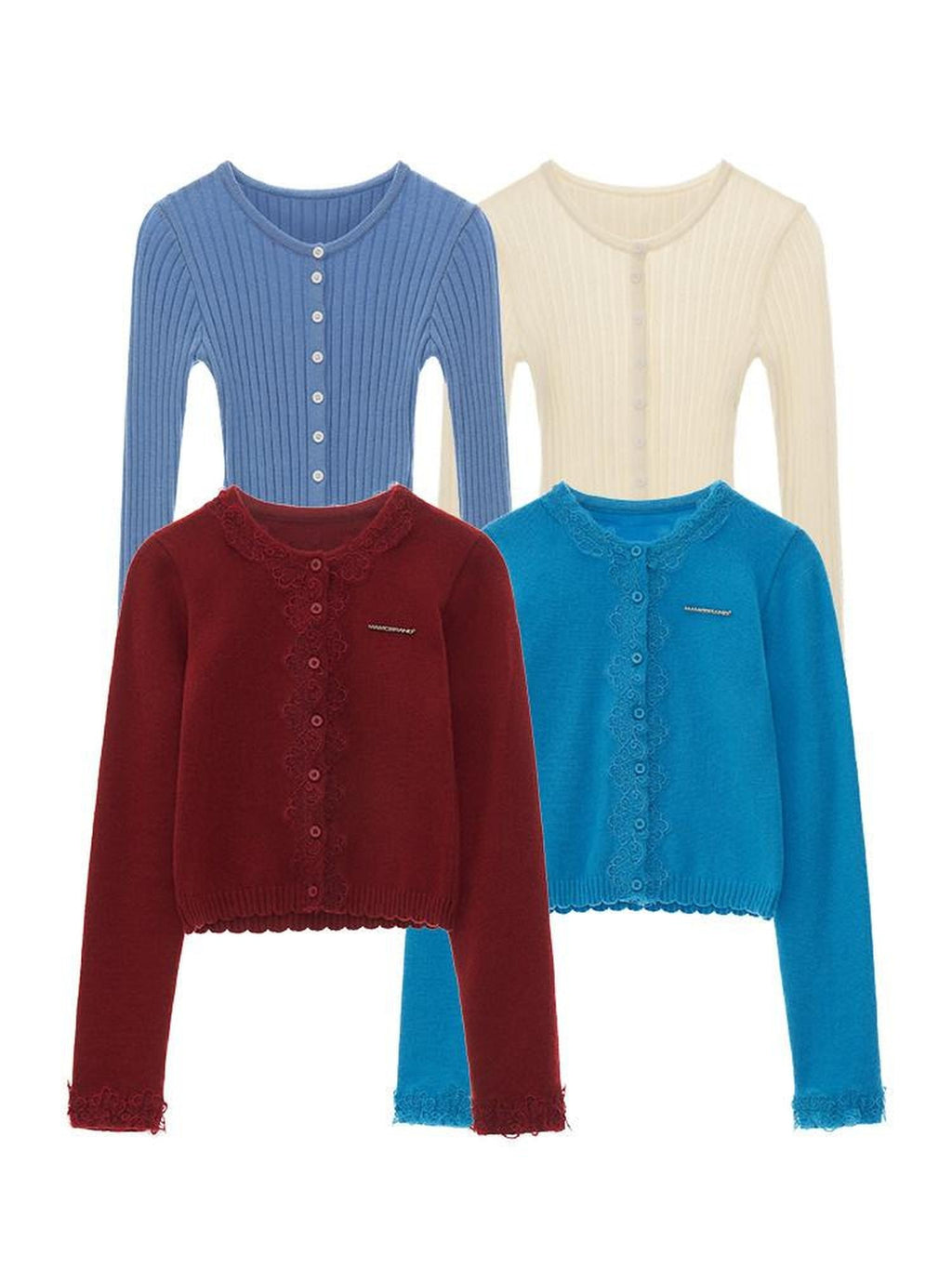 MAMC Soft Acrylic Nylon Blend Slim Fit Round Neck Short Work Minimal Knit Cardigans