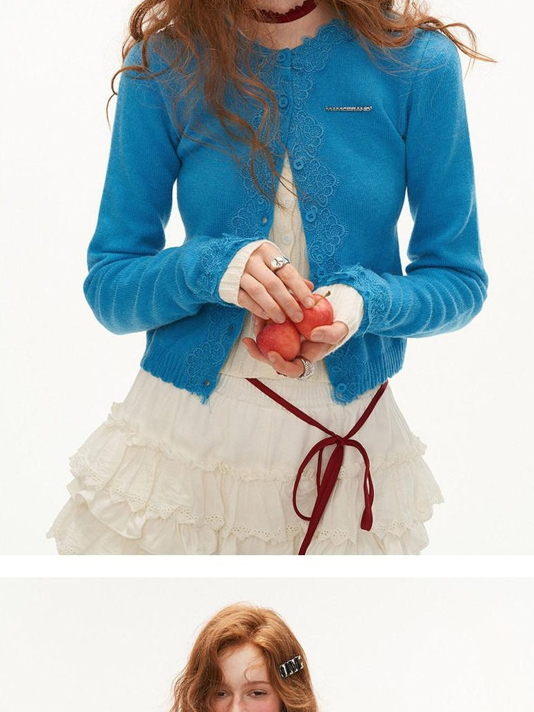 MAMC Soft Acrylic Nylon Blend Slim Fit Round Neck Short Work Minimal Knit Cardigans