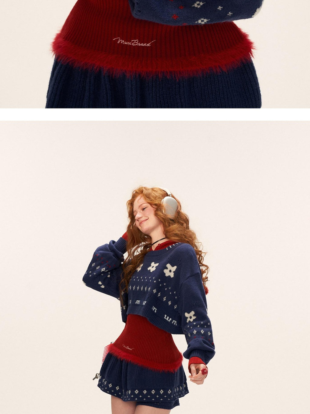 MAMC Soft Acrylic Princess Loose Fit Cropped Round Neck Floral Pullover Knitwear