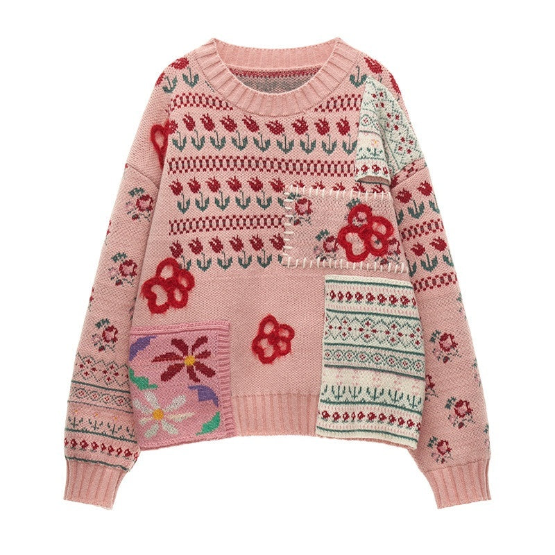 MAMC_Soft_Acrylic_Sweet_Loose_Crewneck_Long_Sleeve_Knit_Pink_White_Sweaters_MISSTT