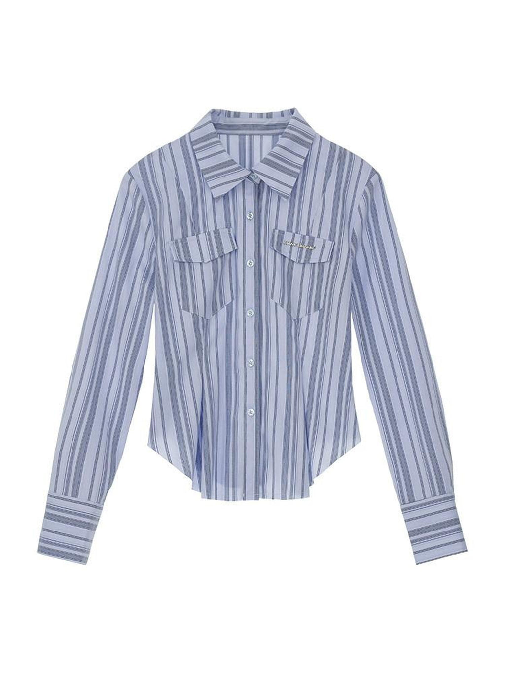 MAMC Soft Cotton Blend Striped Polo Collar Slim Long Sleeve Minimal Purple Shirts