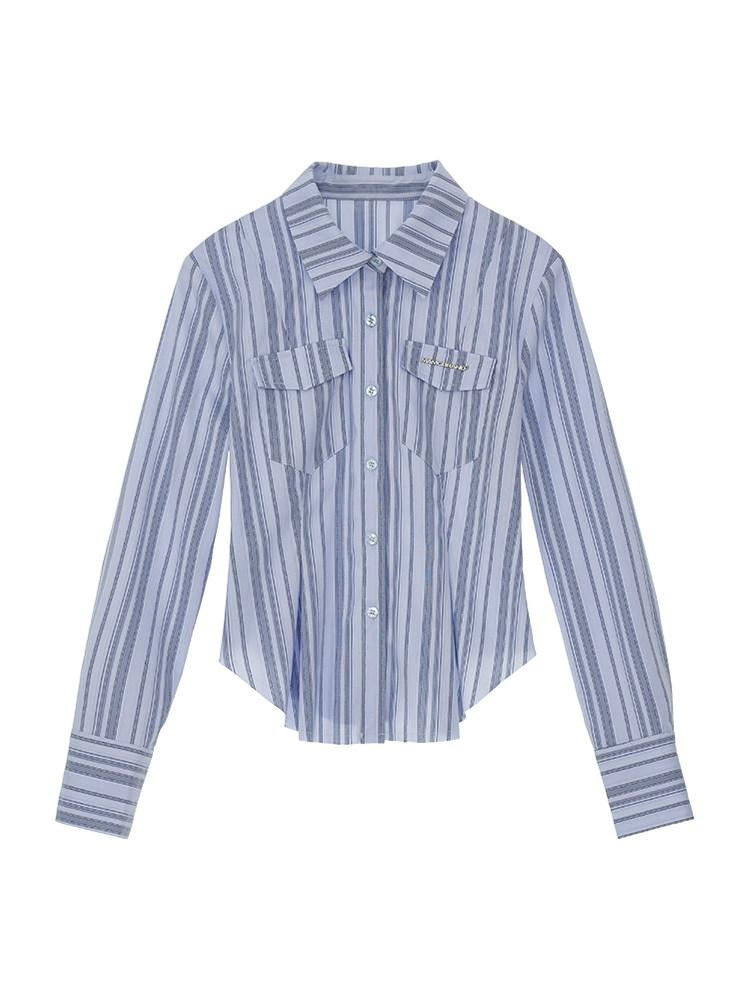 MAMC Soft Cotton Blend Striped Polo Collar Slim Long Sleeve Minimal Purple Shirts