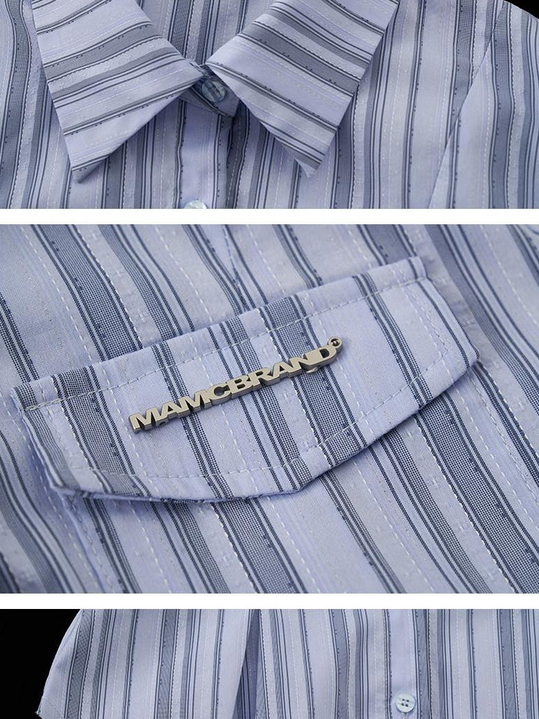 MAMC Soft Cotton Blend Striped Polo Collar Slim Long Sleeve Minimal Purple Shirts