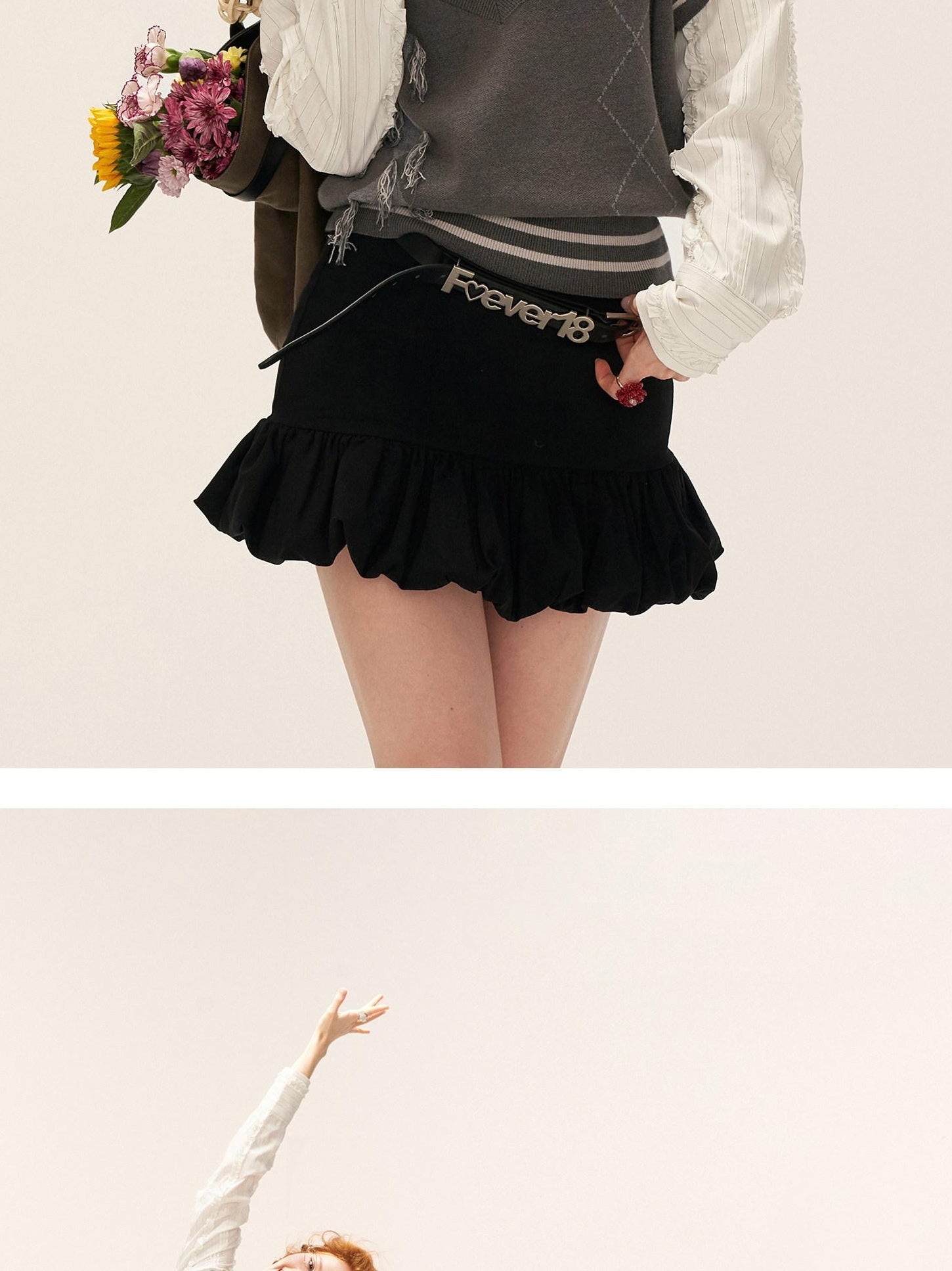 MAMC Soft Cotton Blend Waist Cinch Cropped Striped Lapel Long Sleeve White Shirts