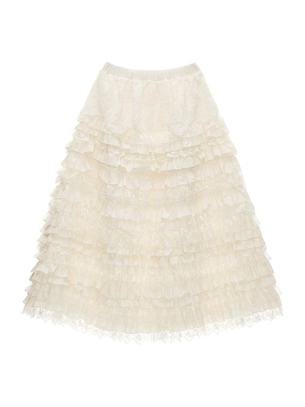 MAMC Soft Cotton Stretch Tiered Cake Loose Mid Waist Casual White Maxi Skirts