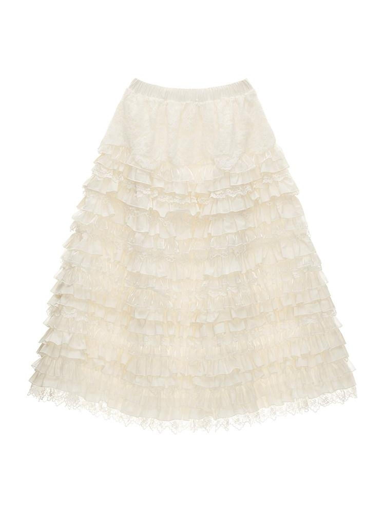 MAMC Soft Cotton Stretch Tiered Cake Loose Mid Waist Casual White Maxi Skirts