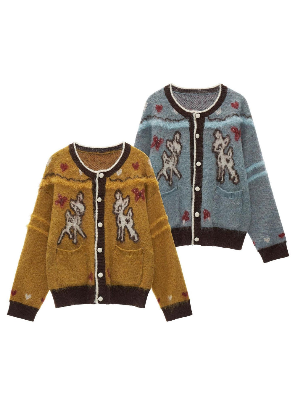 MAMC Soft Cute Loose Butterfly Button Crew Neck Casual Women Long Sleeve Cardigans