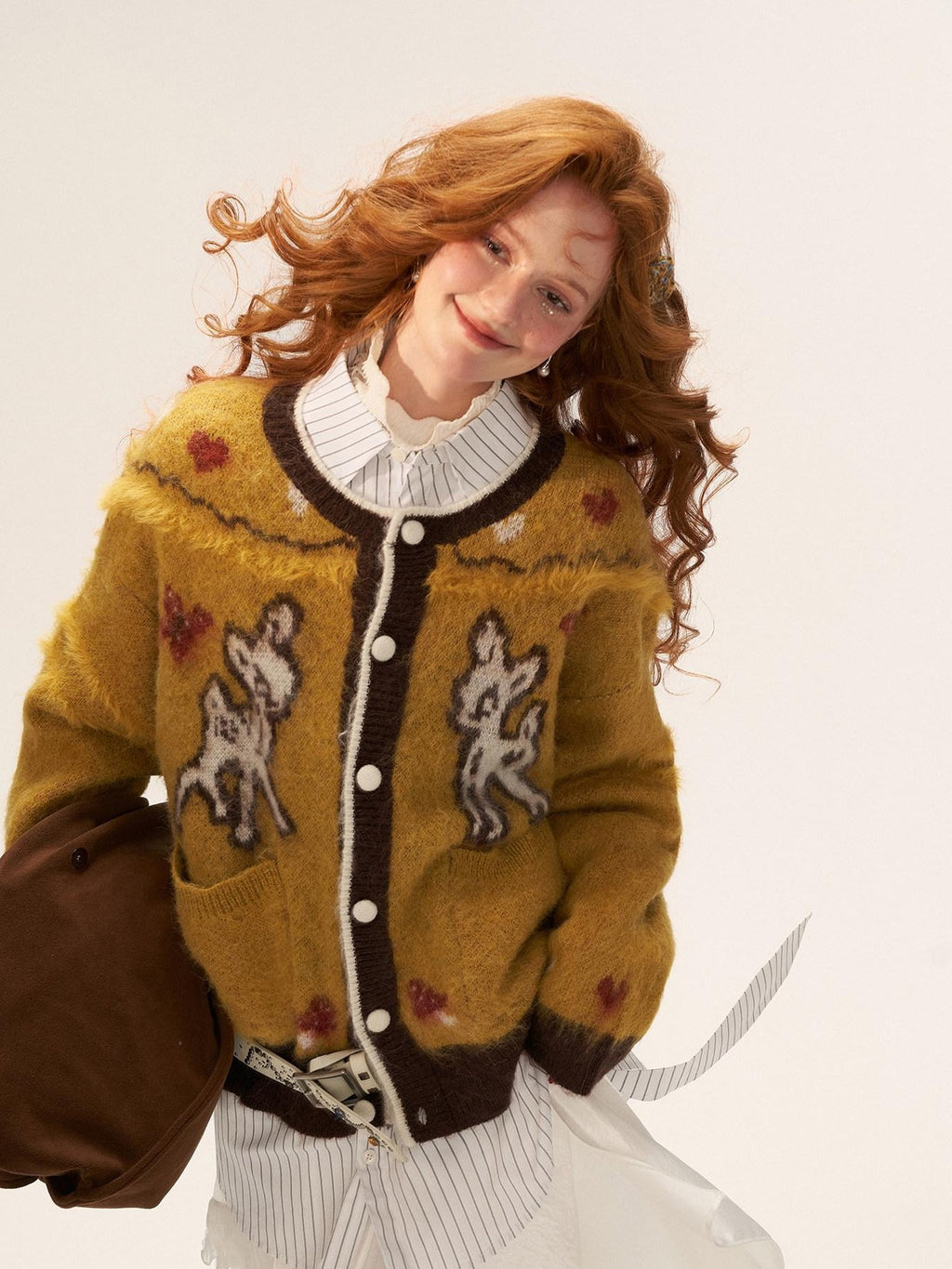 MAMC Soft Cute Loose Butterfly Button Crew Neck Casual Women Long Sleeve Cardigans