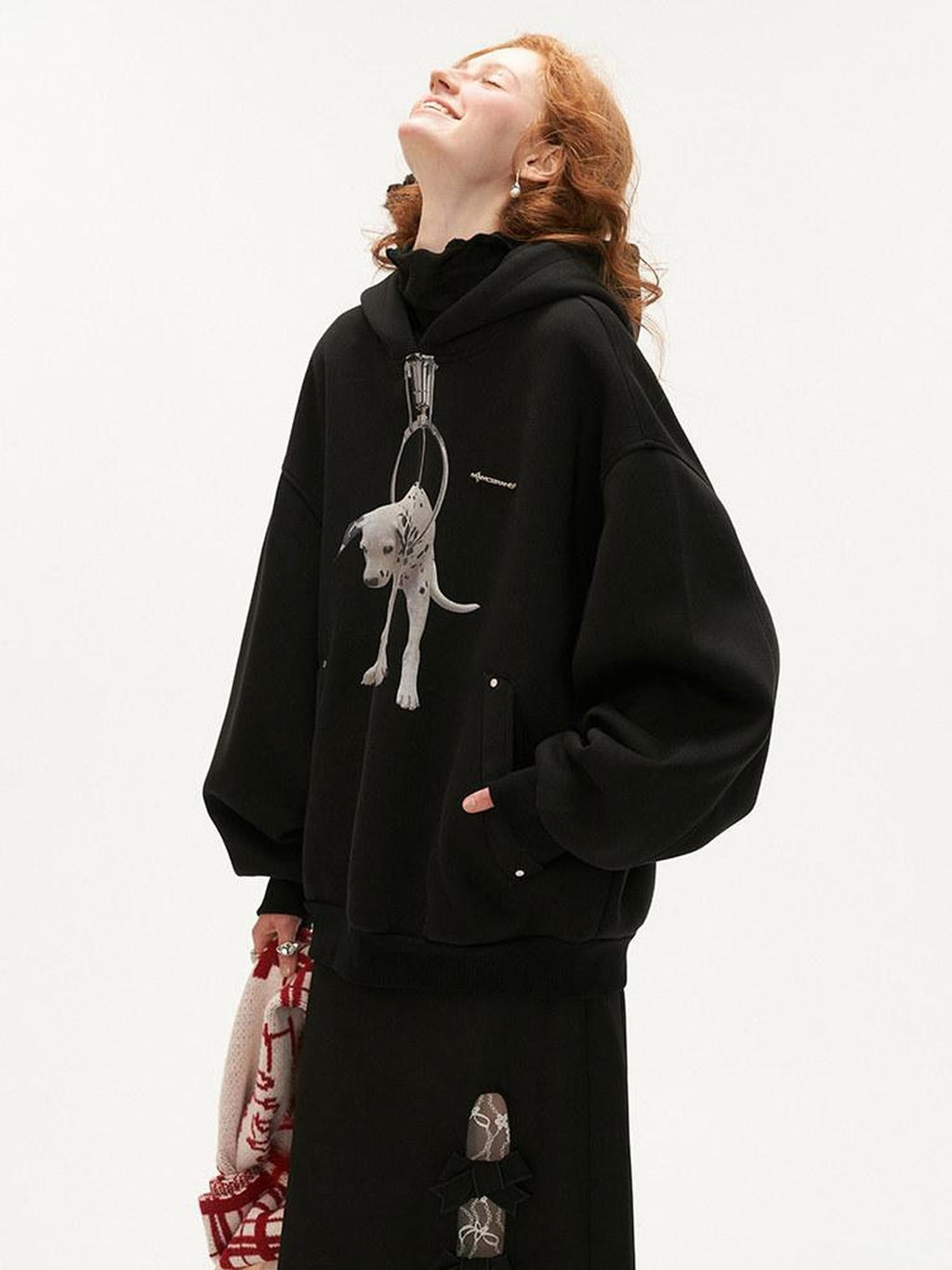 MAMC Soft Polycotton Oversized Minimal Workwear Long Sleeve Red Black Hoodie