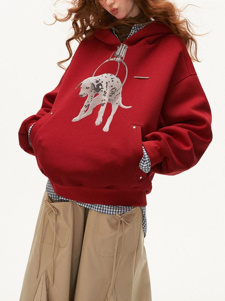 MAMC Soft Polycotton Oversized Minimal Workwear Long Sleeve Red Black Hoodie