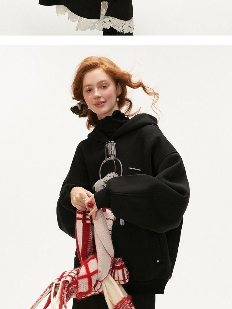 MAMC Soft Polycotton Oversized Minimal Workwear Long Sleeve Red Black Hoodie