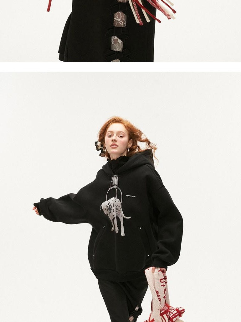 MAMC Soft Polycotton Oversized Minimal Workwear Long Sleeve Red Black Hoodie