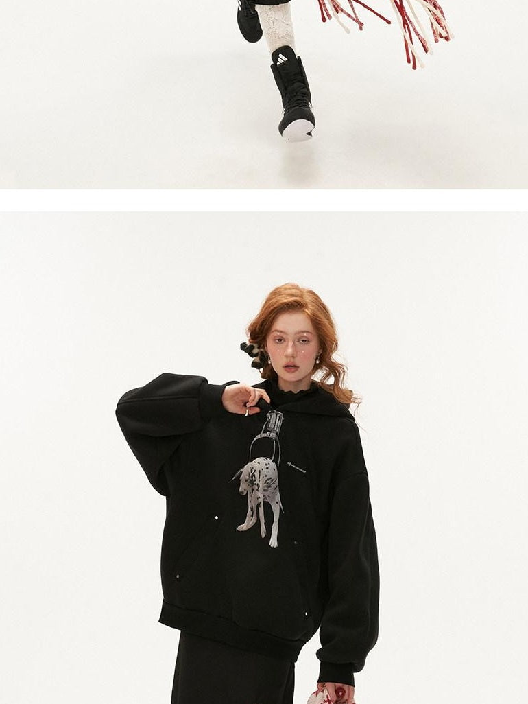MAMC Soft Polycotton Oversized Minimal Workwear Long Sleeve Red Black Hoodie