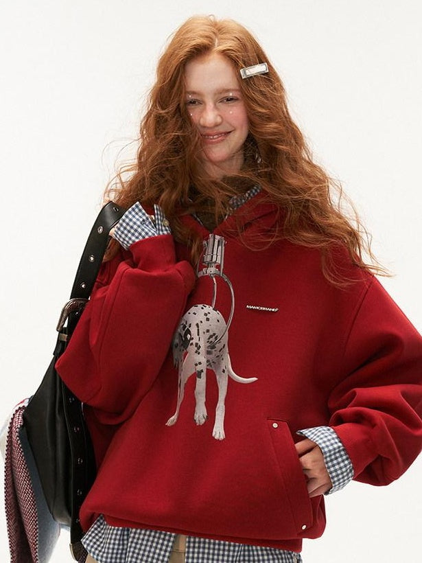 MAMC Soft Polycotton Oversized Minimal Workwear Long Sleeve Red Black Hoodie