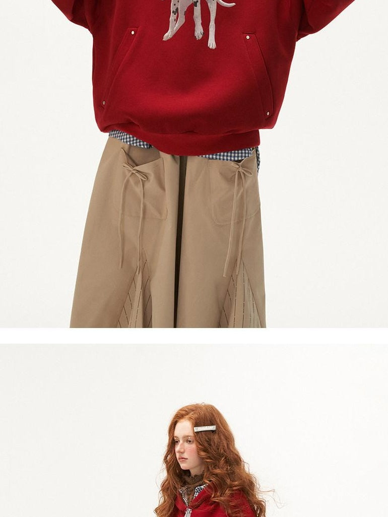 MAMC Soft Polycotton Oversized Minimal Workwear Long Sleeve Red Black Hoodie