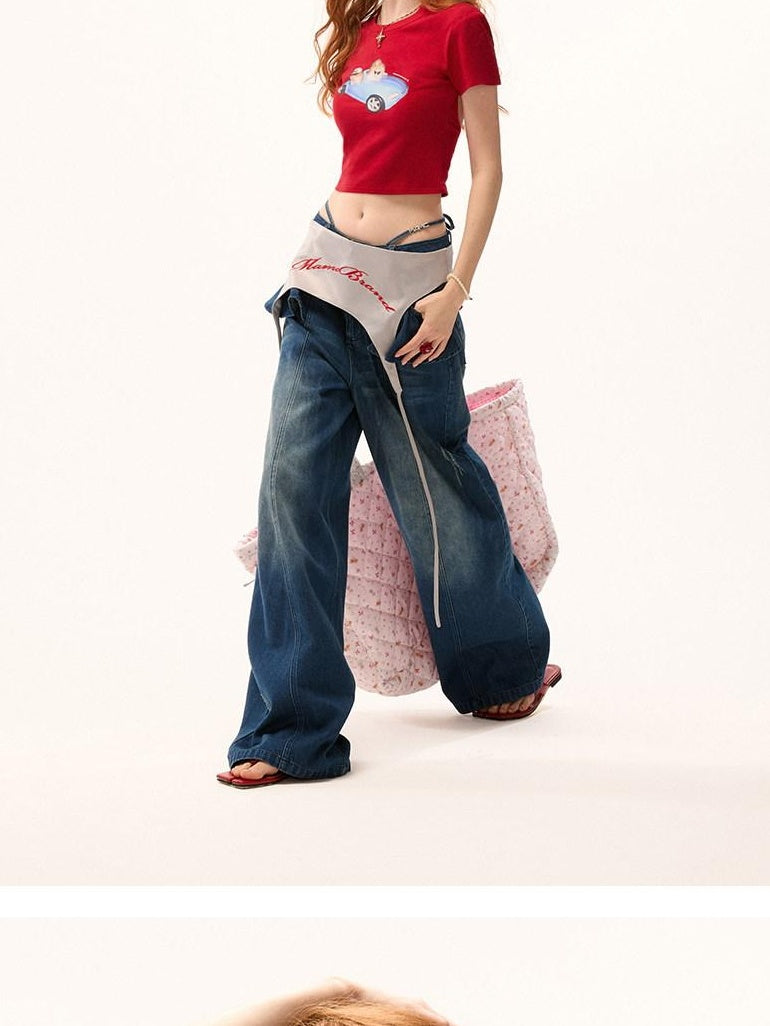 MAMC Soft Stretch Cotton Slim Sexy Animal Print Short Sleeve Red Basic Crop Tops
