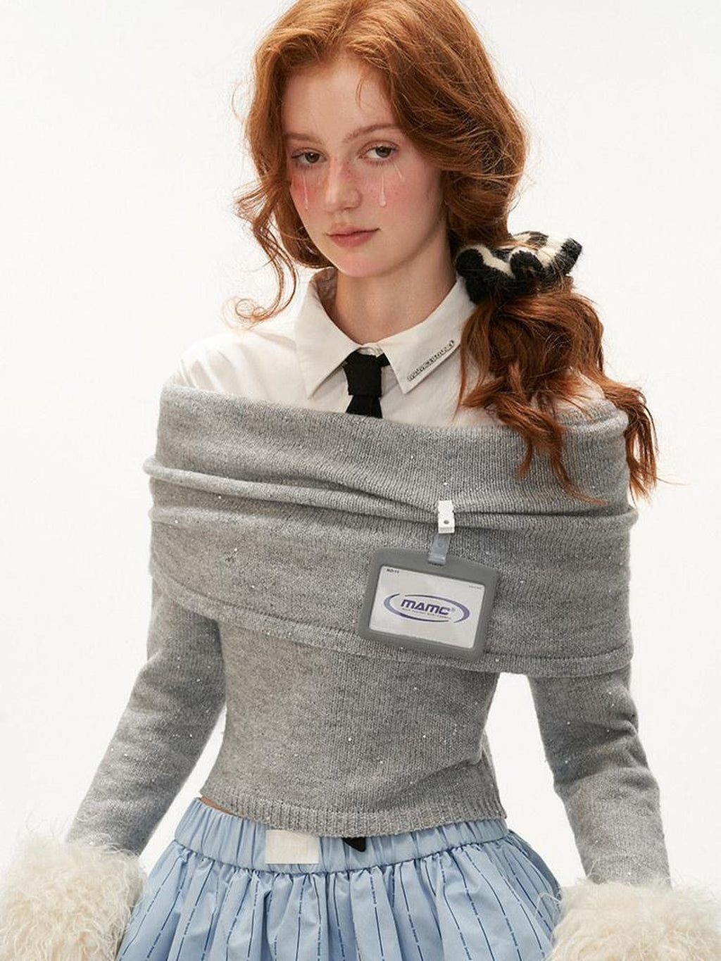 MAMC Soft Stretch Slim Fit Boat Neck Gray Preppy Pullover Knit Long Sleeve Sweaters