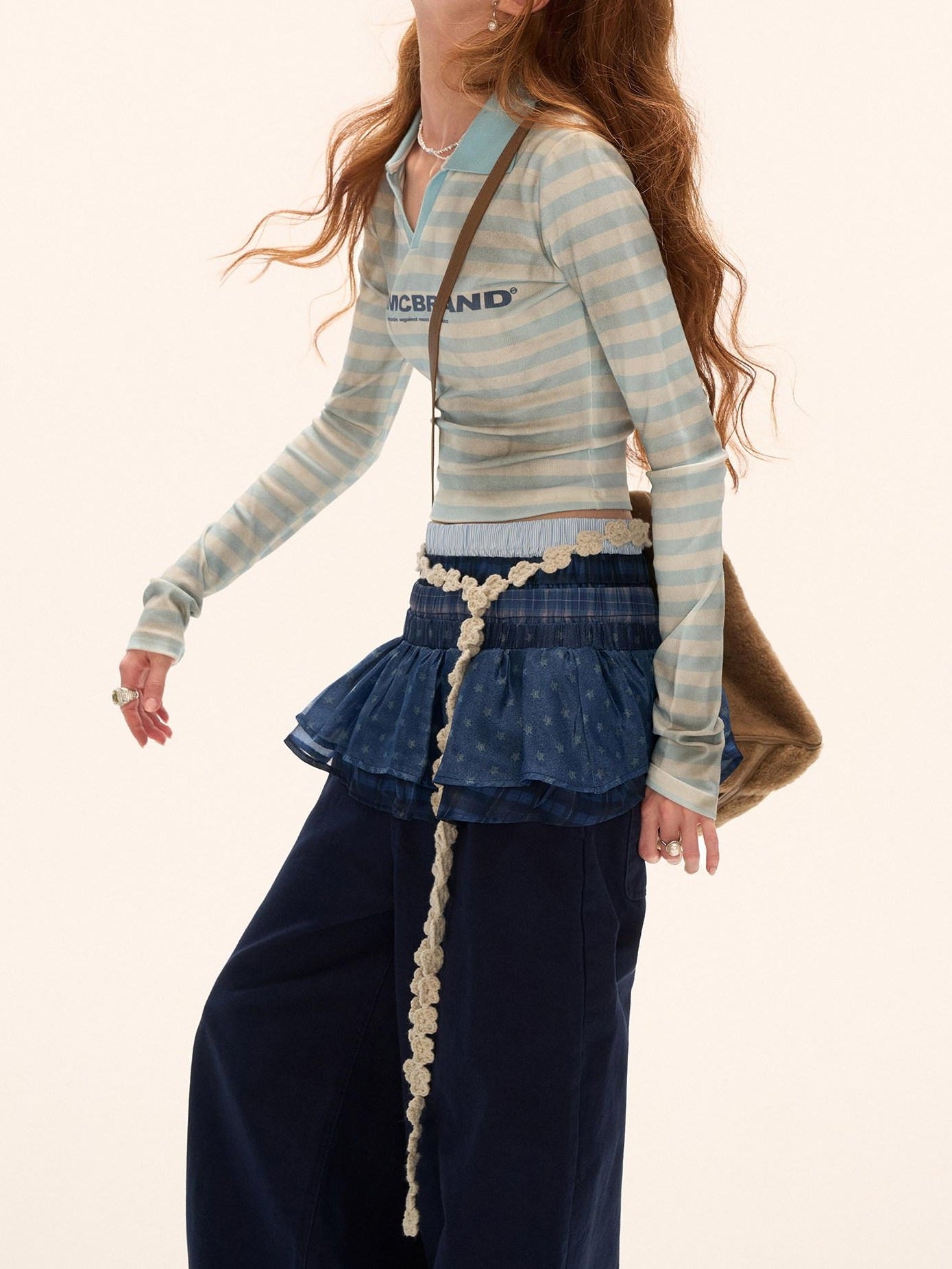 MAMC Soft Striped Slim Polo Collar Casual Ladies Cotton Long Sleeve T-Shirts