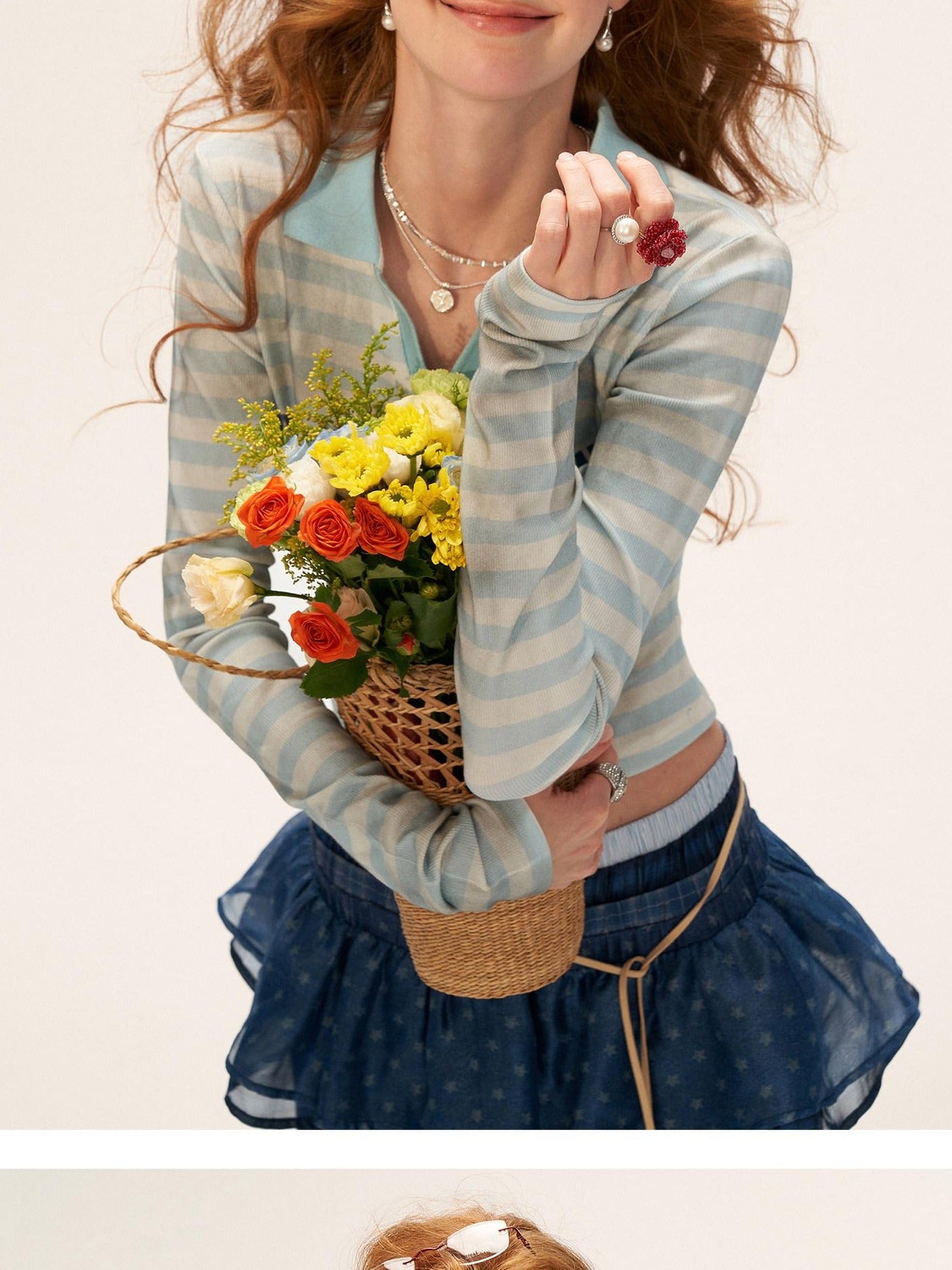 MAMC Soft Striped Slim Polo Collar Casual Ladies Cotton Long Sleeve T-Shirts