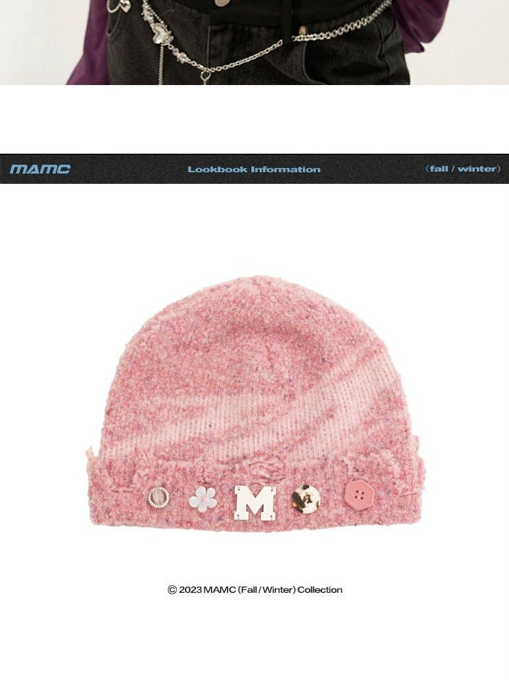 MAMC Soft Warm Adjustable Knit Beanie Round Top No Brim Women Acrylic Pink Hats
