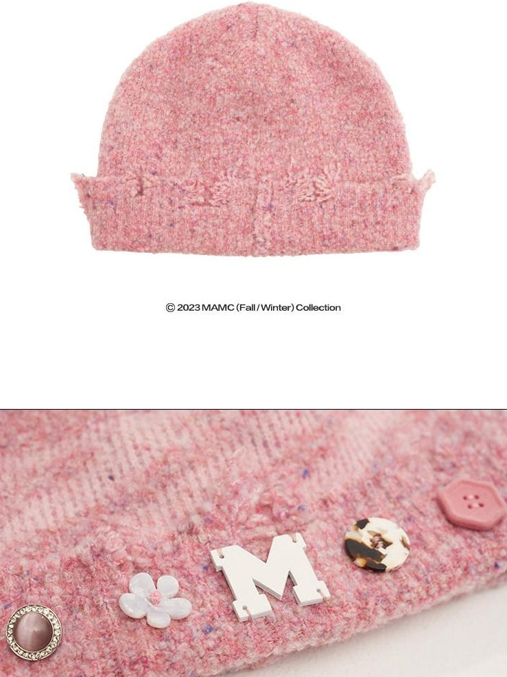 MAMC Soft Warm Adjustable Knit Beanie Round Top No Brim Women Acrylic Pink Hats