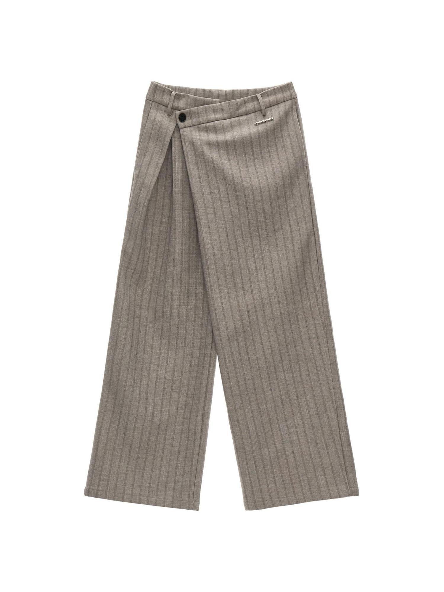 MAMC Soft Wide Leg Pleated Striped Casual Women Light Gray Straight Pants