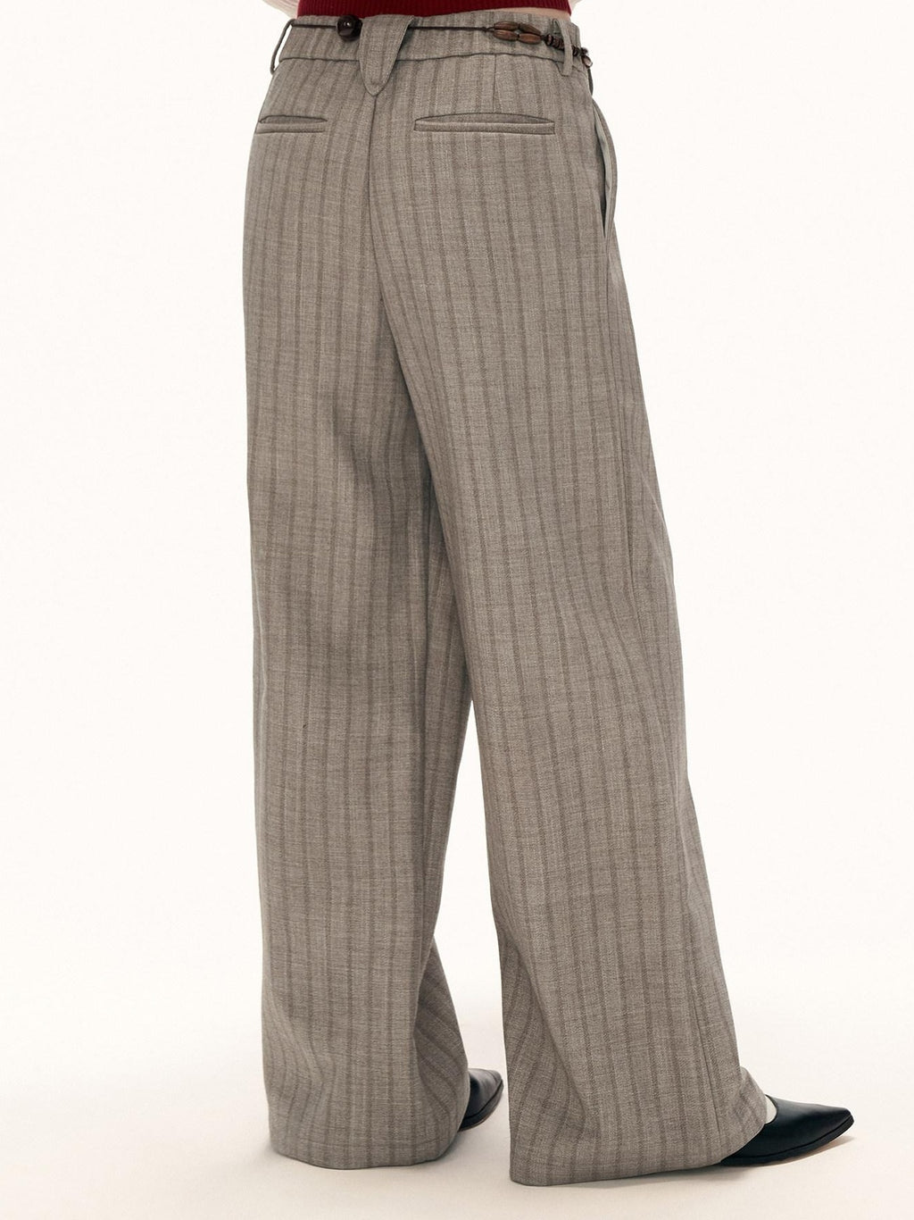MAMC Soft Wide Leg Pleated Striped Casual Women Light Gray Straight Pants