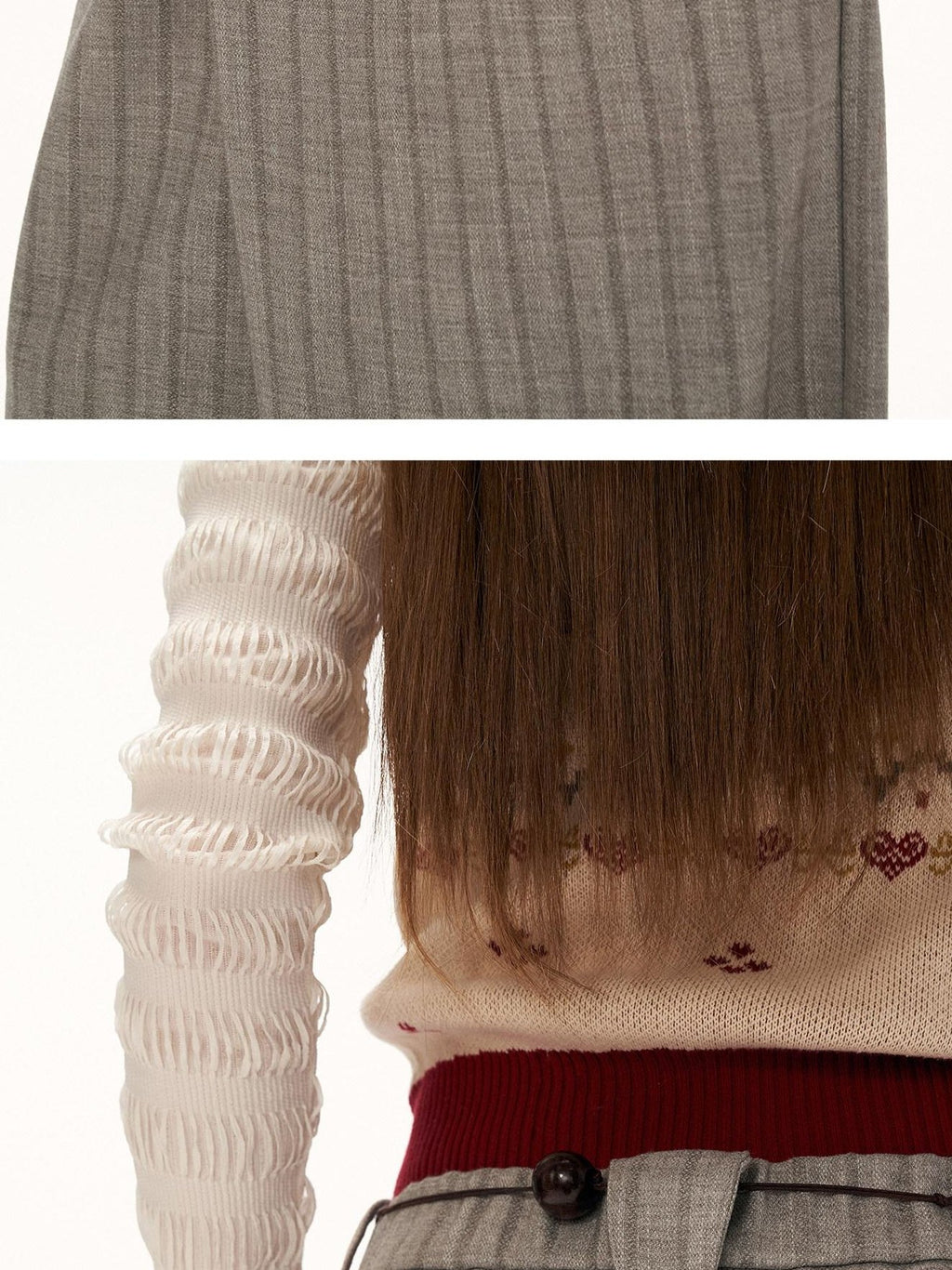 MAMC Soft Wide Leg Pleated Striped Casual Women Light Gray Straight Pants