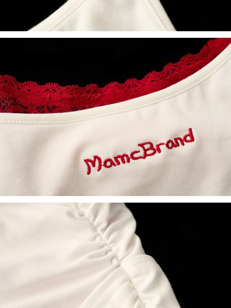 MAMC Stretch Cotton Letter Print Slim Fit Cropped Office Tank White Camisoles