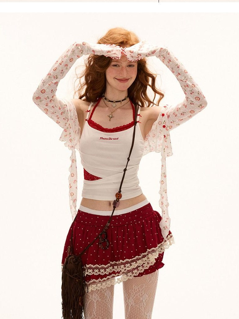MAMC Stretch Cotton Letter Print Slim Fit Cropped Office Tank White Camisoles