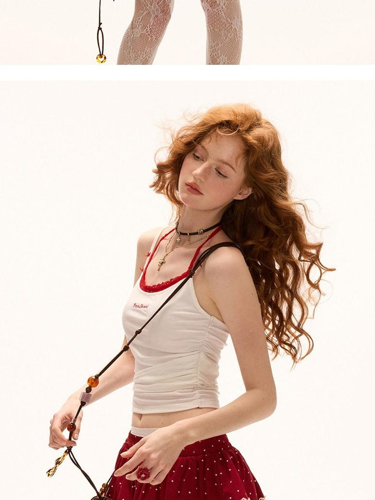 MAMC Stretch Cotton Letter Print Slim Fit Cropped Office Tank White Camisoles