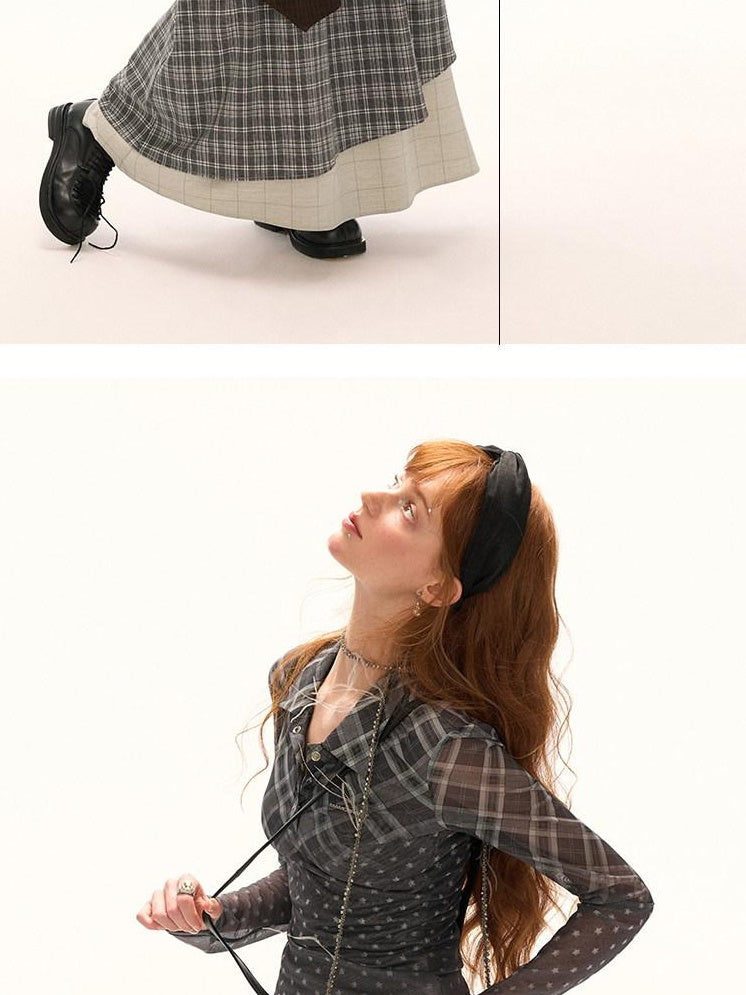 MAMC Stretch Slim Fit Commuter Women Ombre Cross Check Long Sleeve T-Shirts