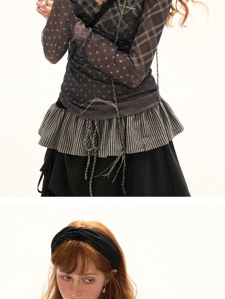 MAMC Stretch Slim Fit Commuter Women Ombre Cross Check Long Sleeve T-Shirts