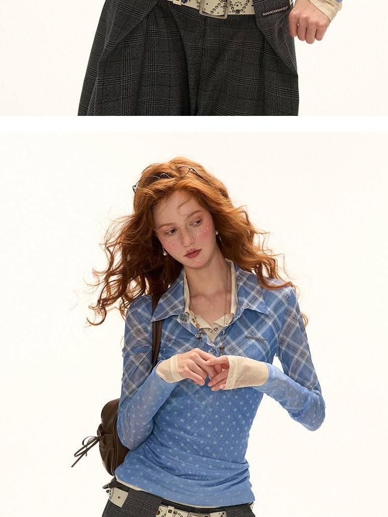 MAMC Stretch Slim Fit Commuter Women Ombre Cross Check Long Sleeve T-Shirts