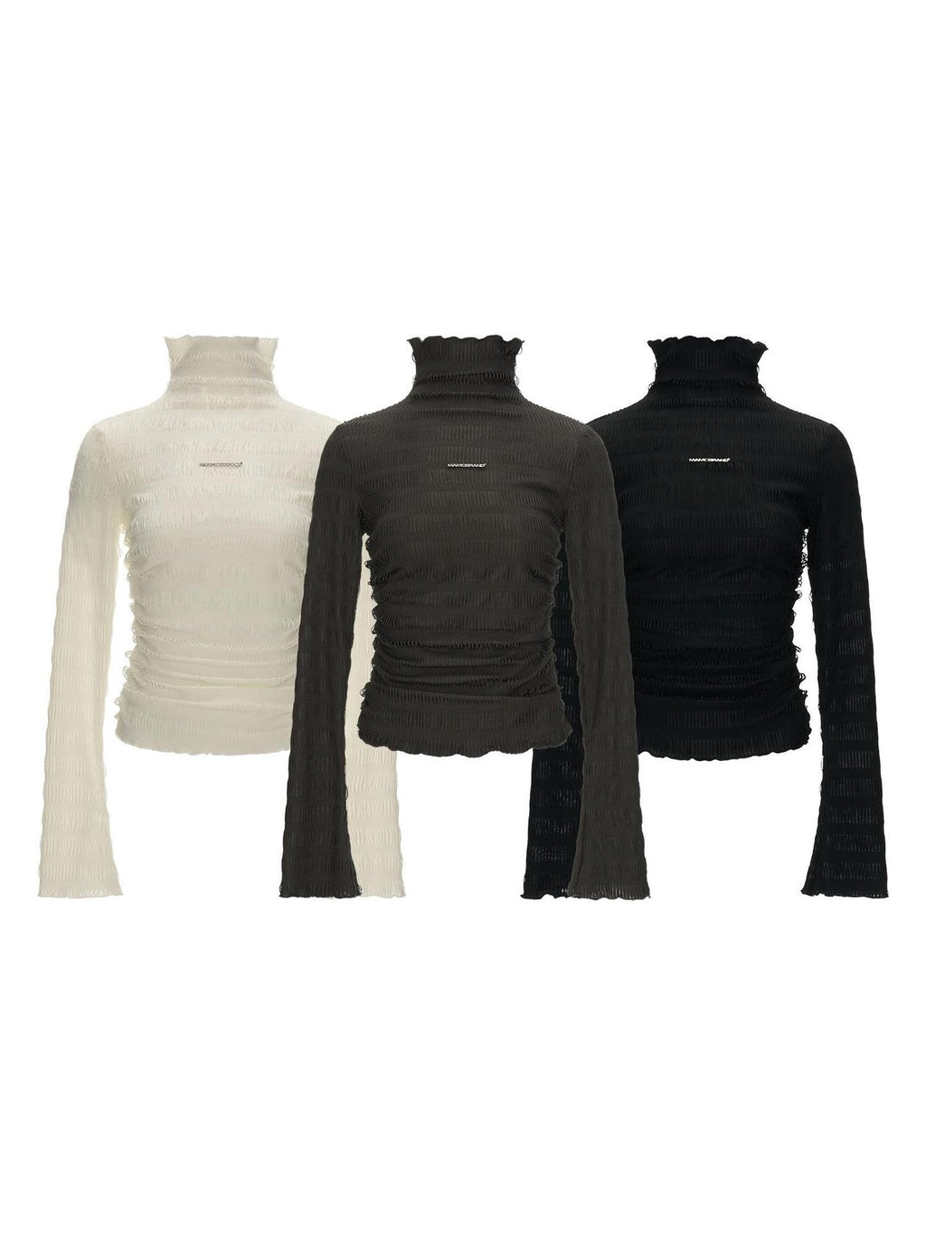 MAMC Stretch Slim Fit High Neck Textured Casual Women Long Sleeve T-Shirts