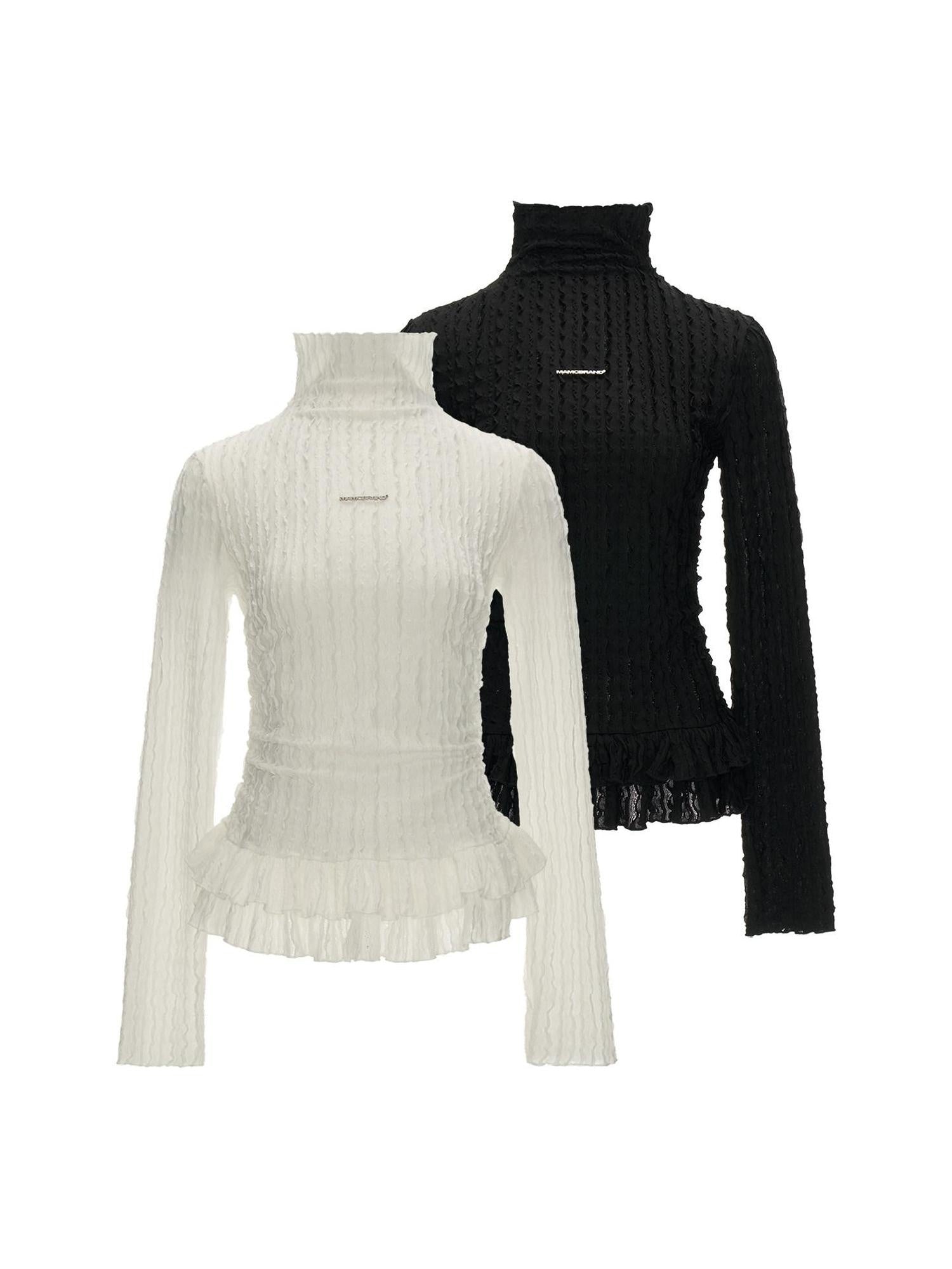 MAMC Stretch Slim Turtleneck Casual Top For Girls Black White Long Sleeve T-Shirts