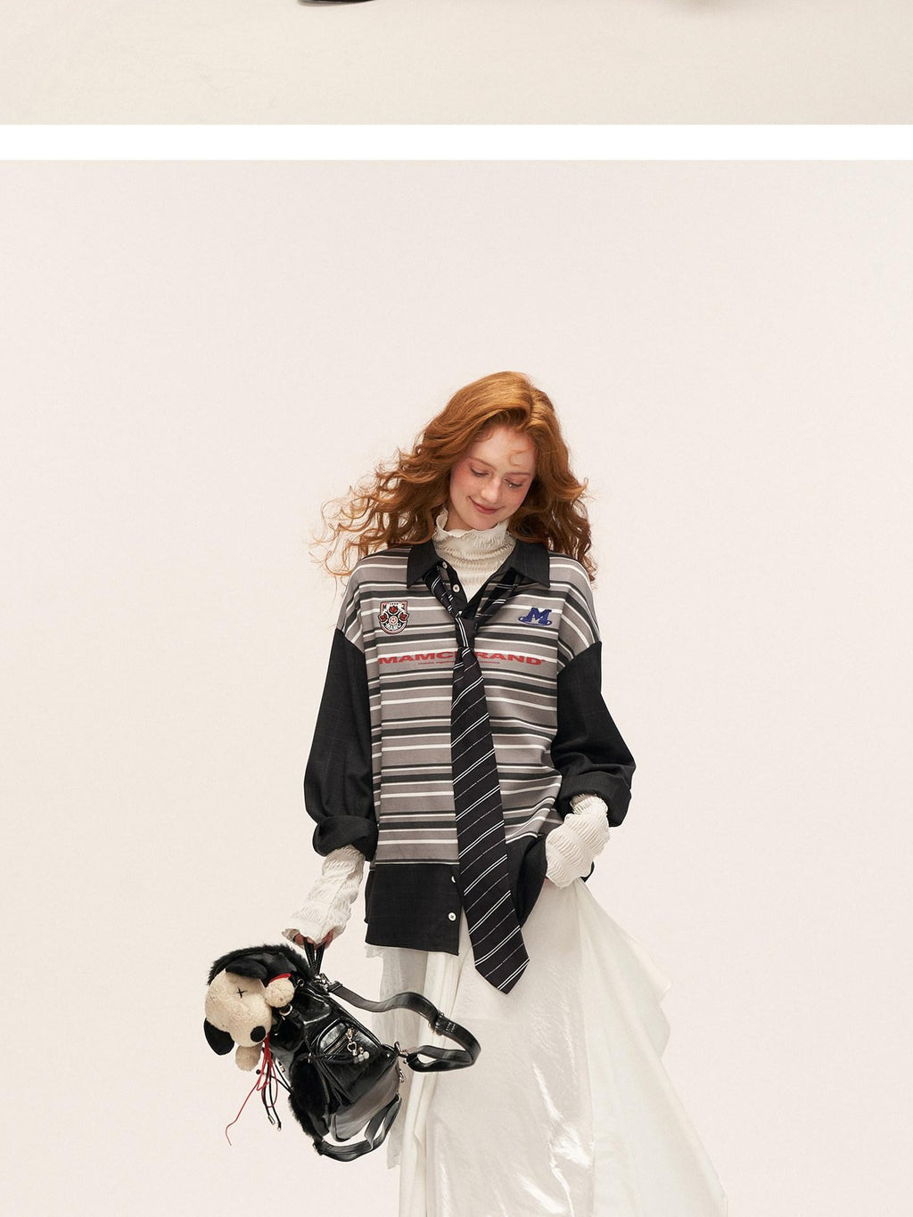 MAMC Striped Polo Collar Casual Standard Fit Women Cotton Blend Long Sleeve T-Shirts