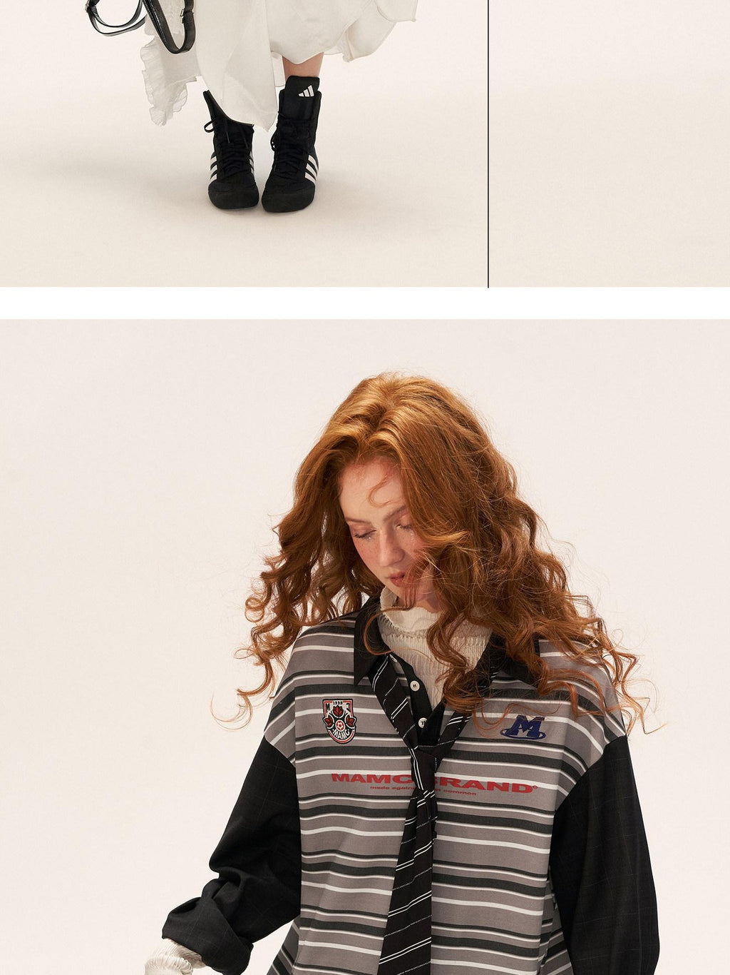 MAMC Striped Polo Collar Casual Standard Fit Women Cotton Blend Long Sleeve T-Shirts