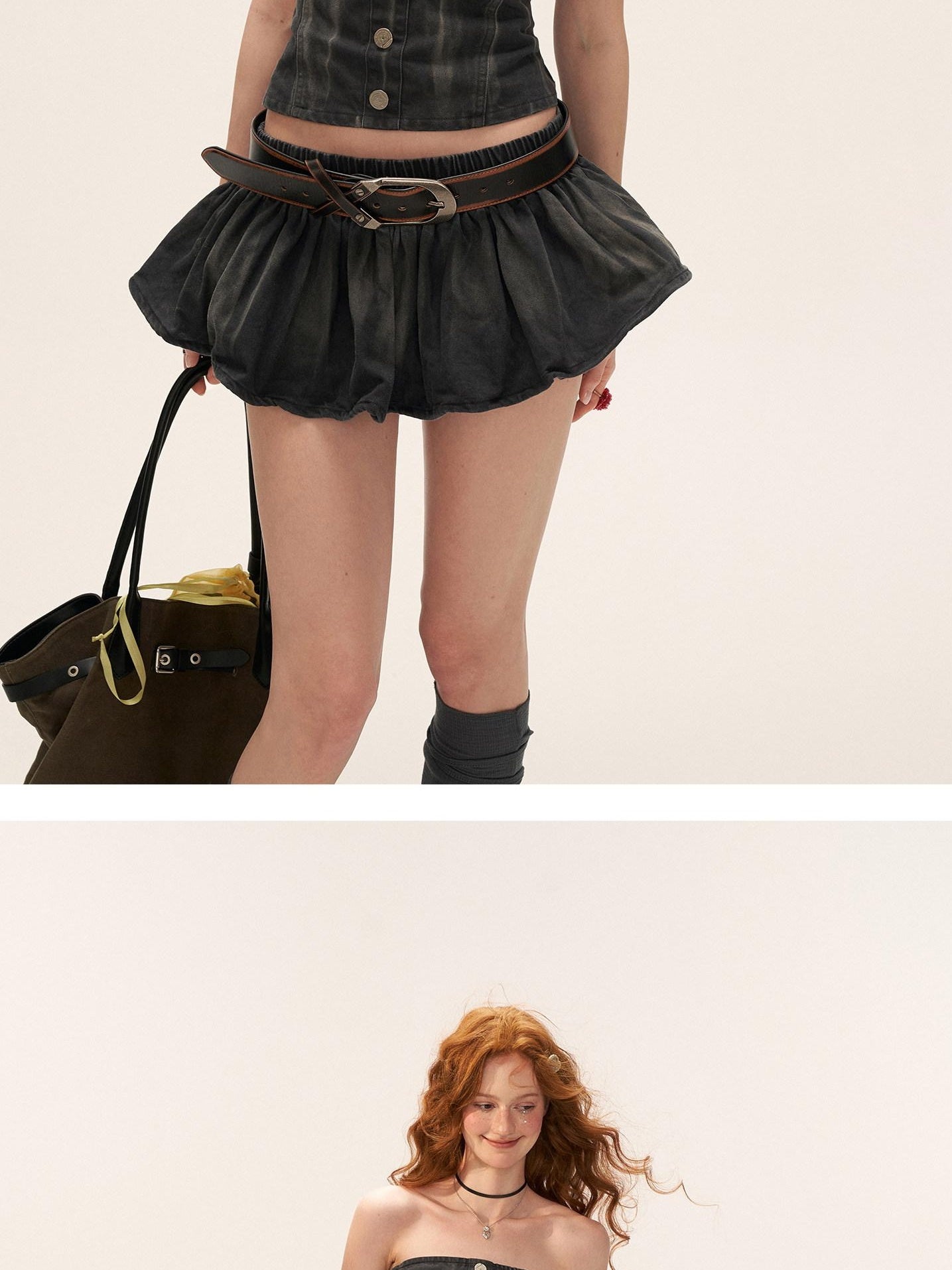 MAMC Striped Three Piece Bustier Denim Jacket Mini Skirt Women Top & Skirt Sets
