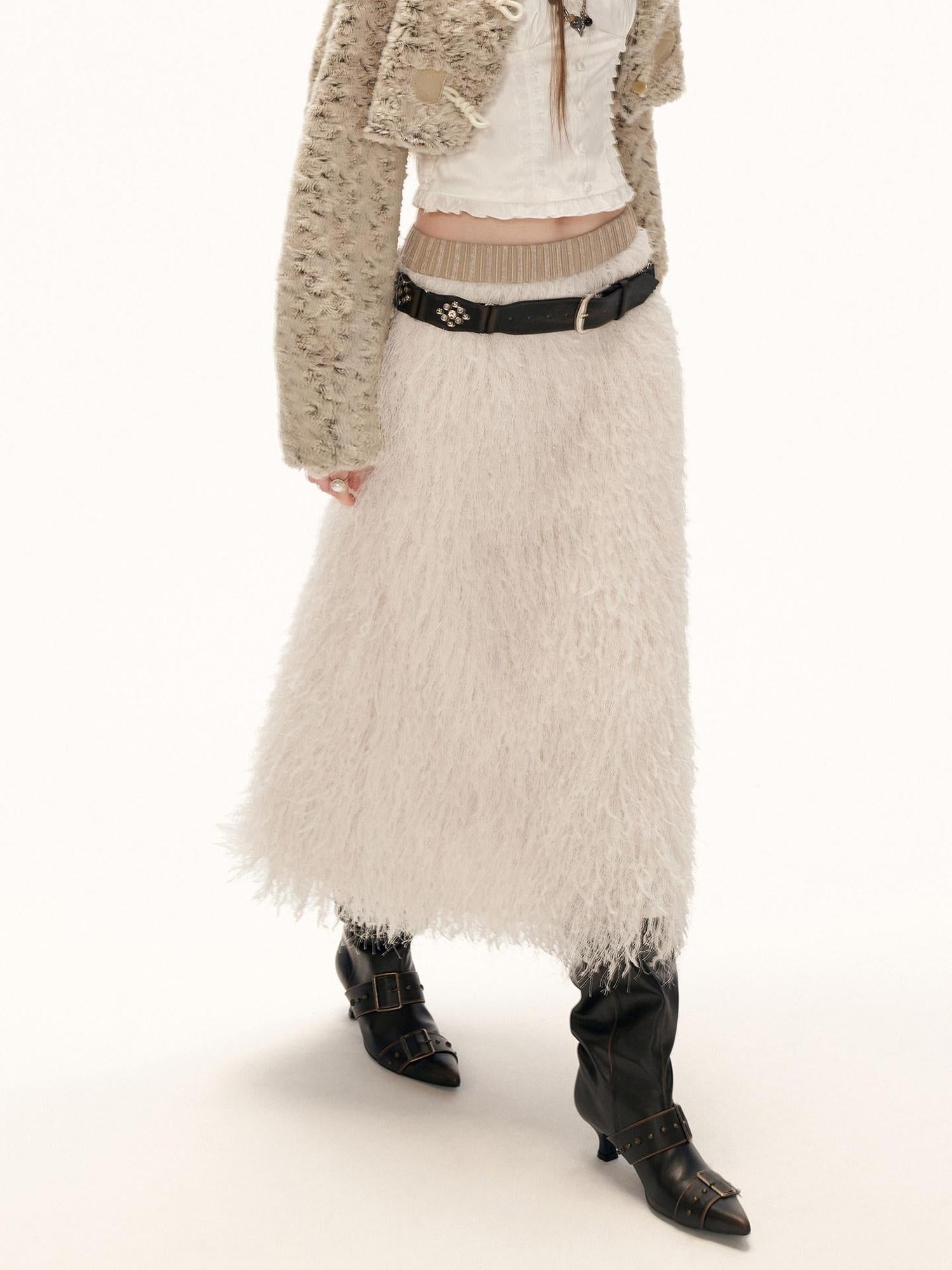 MAMC Tassel Detail Elastic Waist Ethereal Women Work Beige Mid Rise Midi Skirts