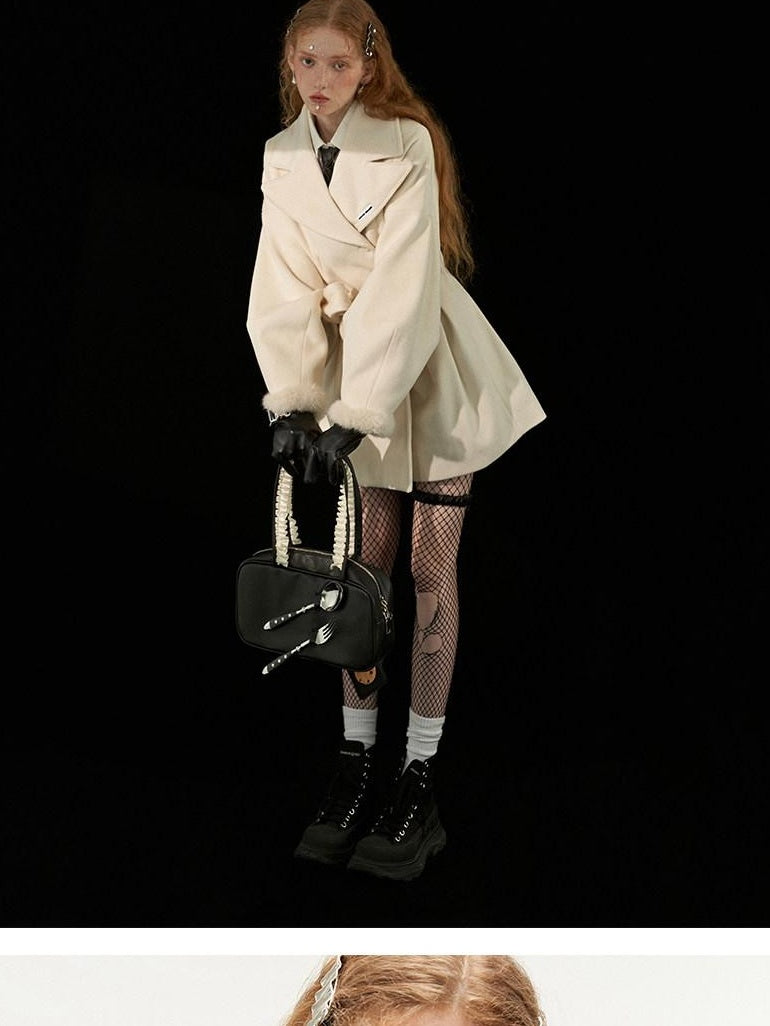 MAMC Tie Waist High Waist Korean Office Slim Fit Long Sleeve Brown Beige Short Coat