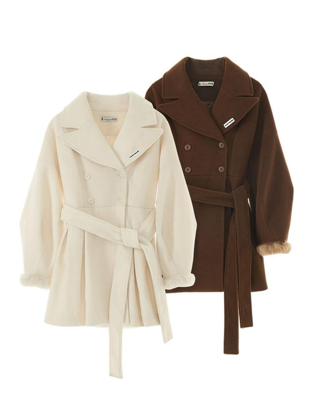 MAMC Tie Waist High Waist Korean Office Slim Fit Long Sleeve Brown Beige Short Coat