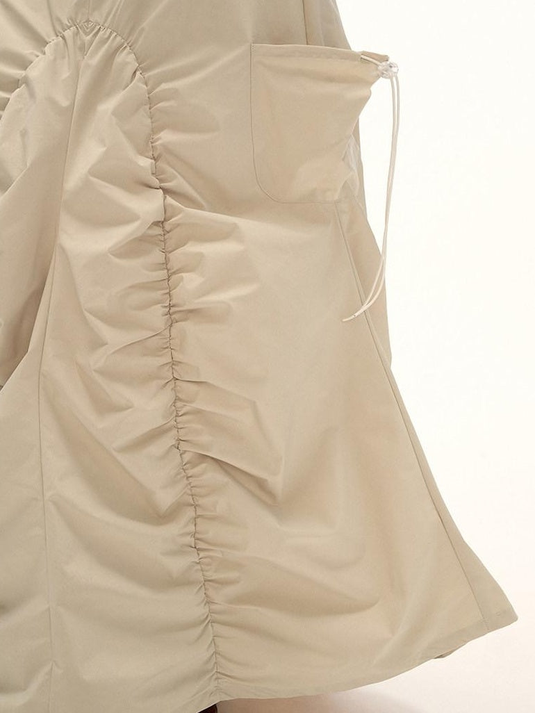 MAMC Utility Pleated Mid Rise Tie Waist Loose Fit Women Casual Polyester Maxi Skirts