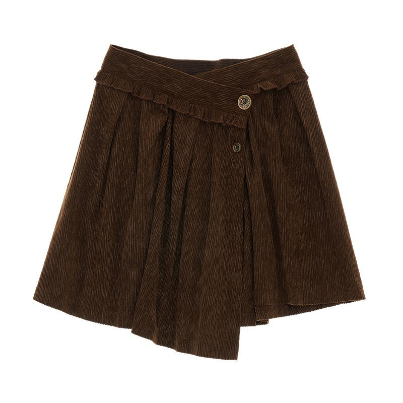 MAMC_Versatile_Asymmetrical_Mid_Rise_Solid_Brown_Polyester_Casual_Chic_Mini_Skirts_MISSTT