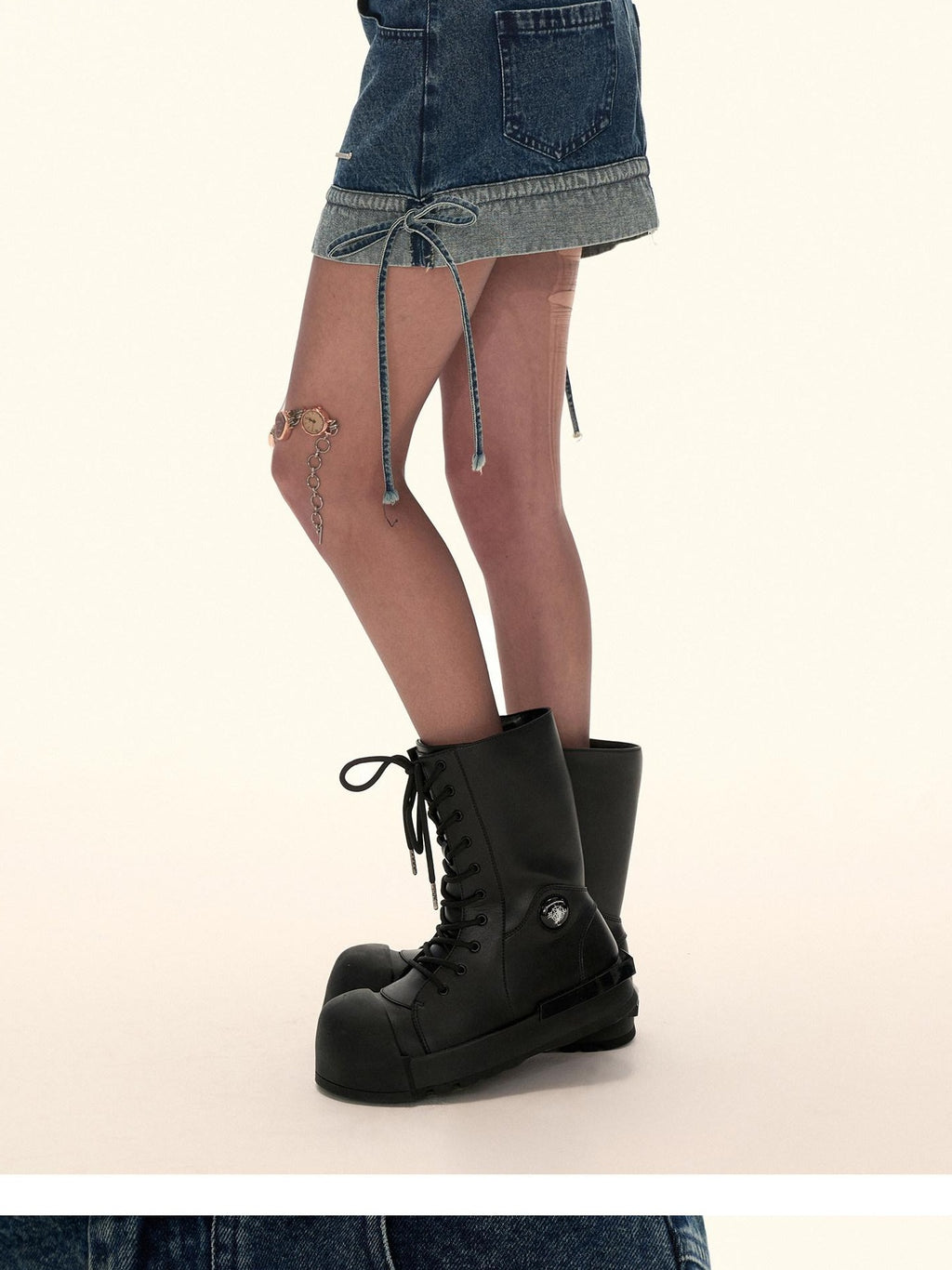 MAMC Vintage Double Waistband Slim Mid Waist Cotton Denim Casual Women Mini Skirts