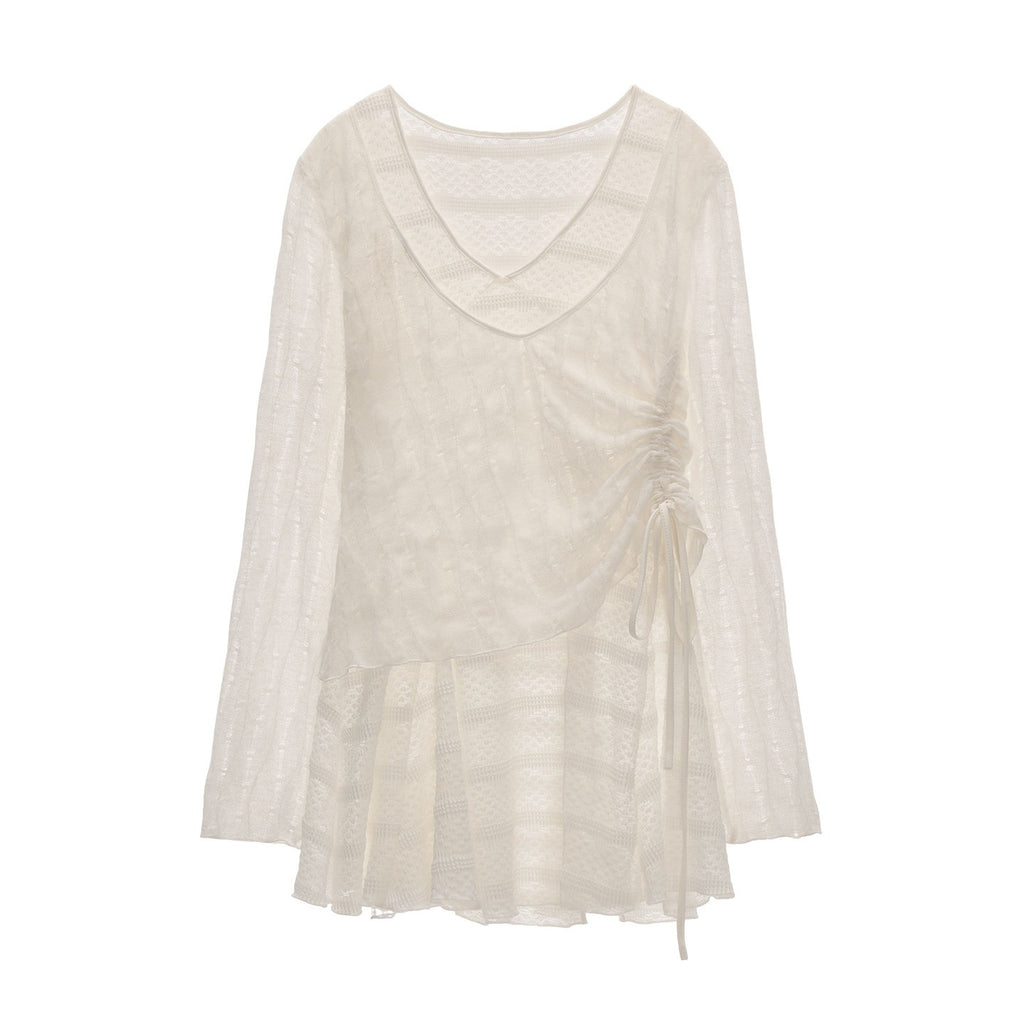 MAMC_White_V-neck_Long_Sleeve_Loose_American_Casual_Womens_Daily_Mini_Dresses_MISSTT
